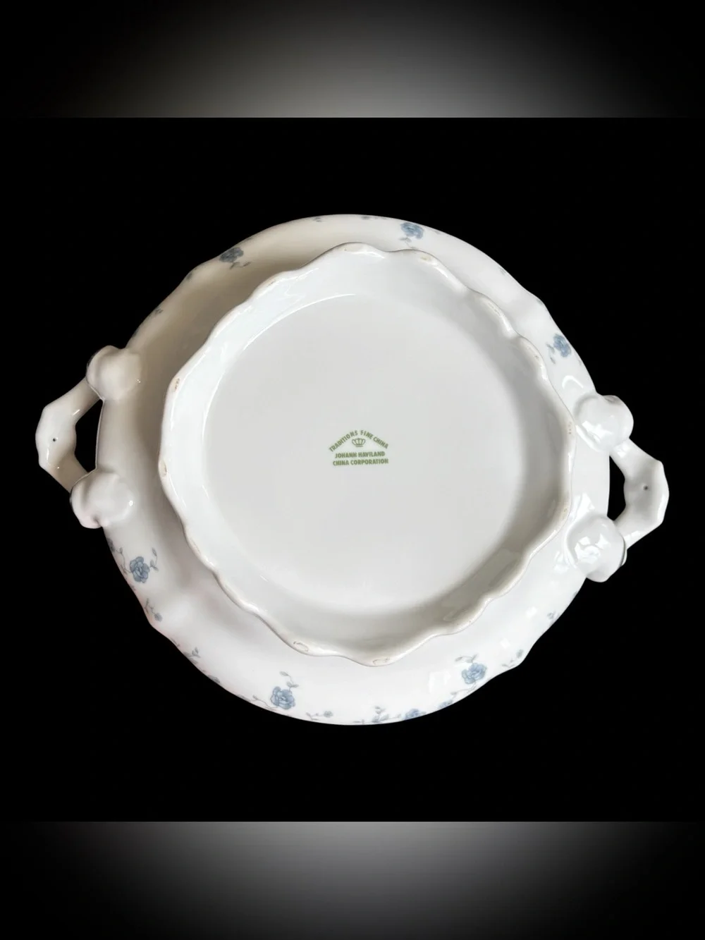 Johann Haviland Bavaria Blue Garland Covered Vegetable Soup Bowl Platinum Trim